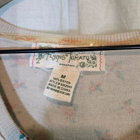 Flying Tomato sweater womens Medium cream floral short-sleeve lace coquette - Picture 6 of 8